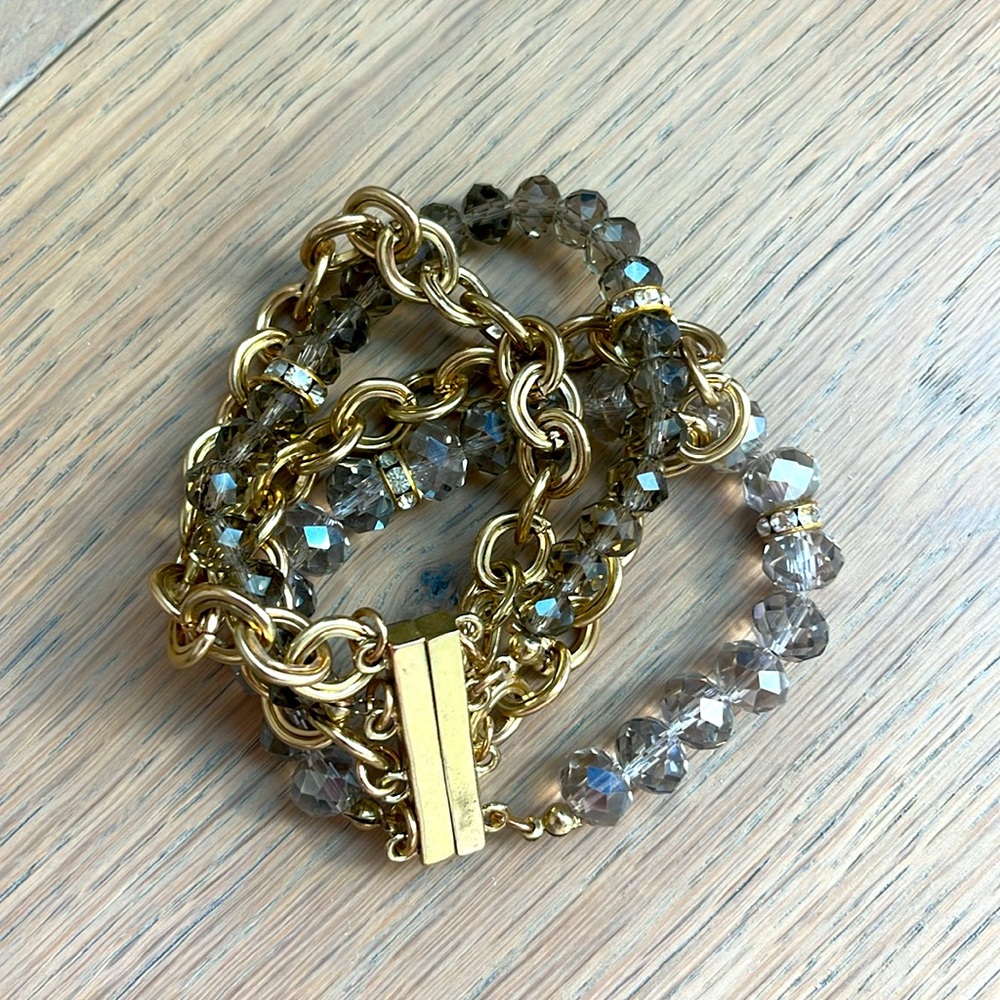 Gold Chain and Beaded Bracelet Stack with Magnetic Clasp